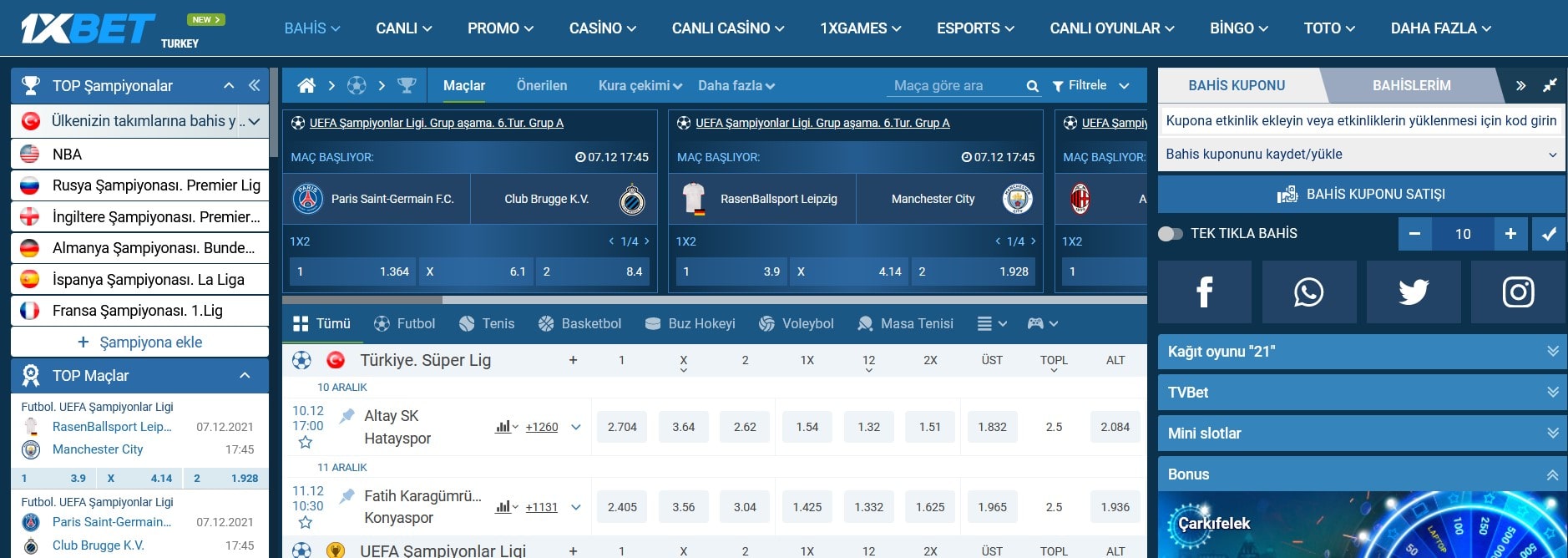 1xbet'te spor bahisleri